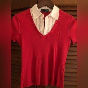 Lauren by Ralph Lauren top dark pink 100% cotton size Small